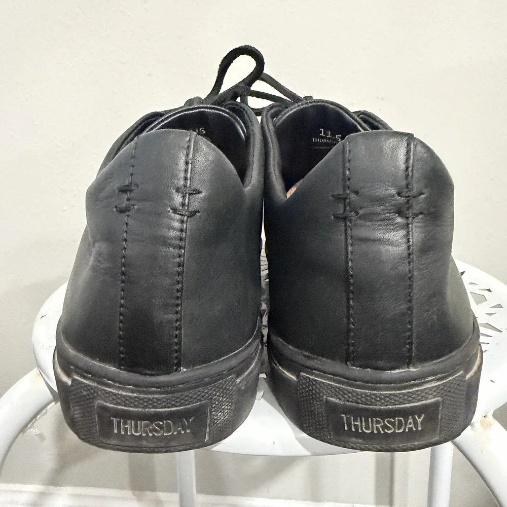 Thursday Everyday Shoes Mens 11.5 Black Leather Comfort Low Top Lace up Sneaker